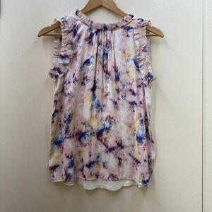 Dolan Left Coast Womens Summer Top XS Ruffle Sleeve Tie Dye Casual Colorful Soft